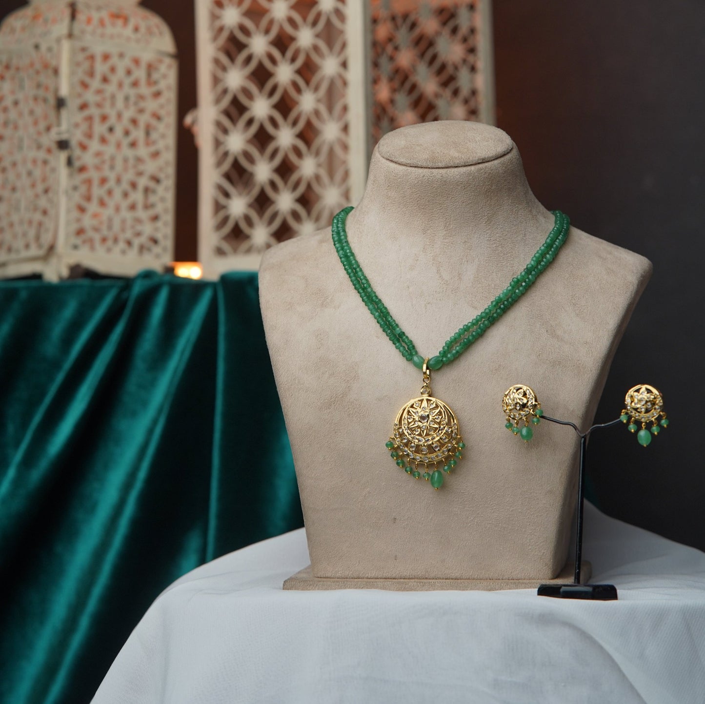 Minimal Kundan Pendant Set | 24-Carat Gold-Plated with moon Stone