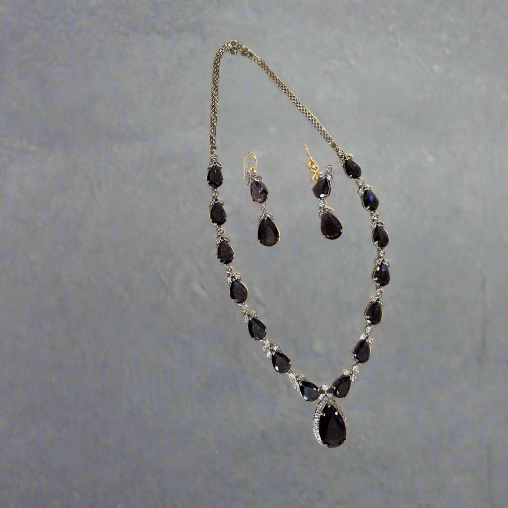 Navy Blue Royal Necklace Set | Matching Earrings