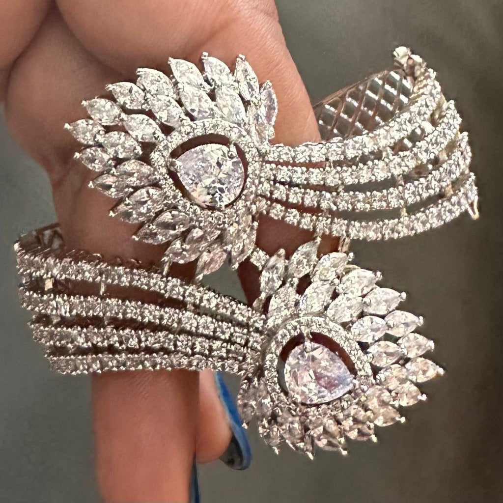 Tira Peacock Inspired AD Stone Bracelet | 3-Layer stone line | Cuff Style