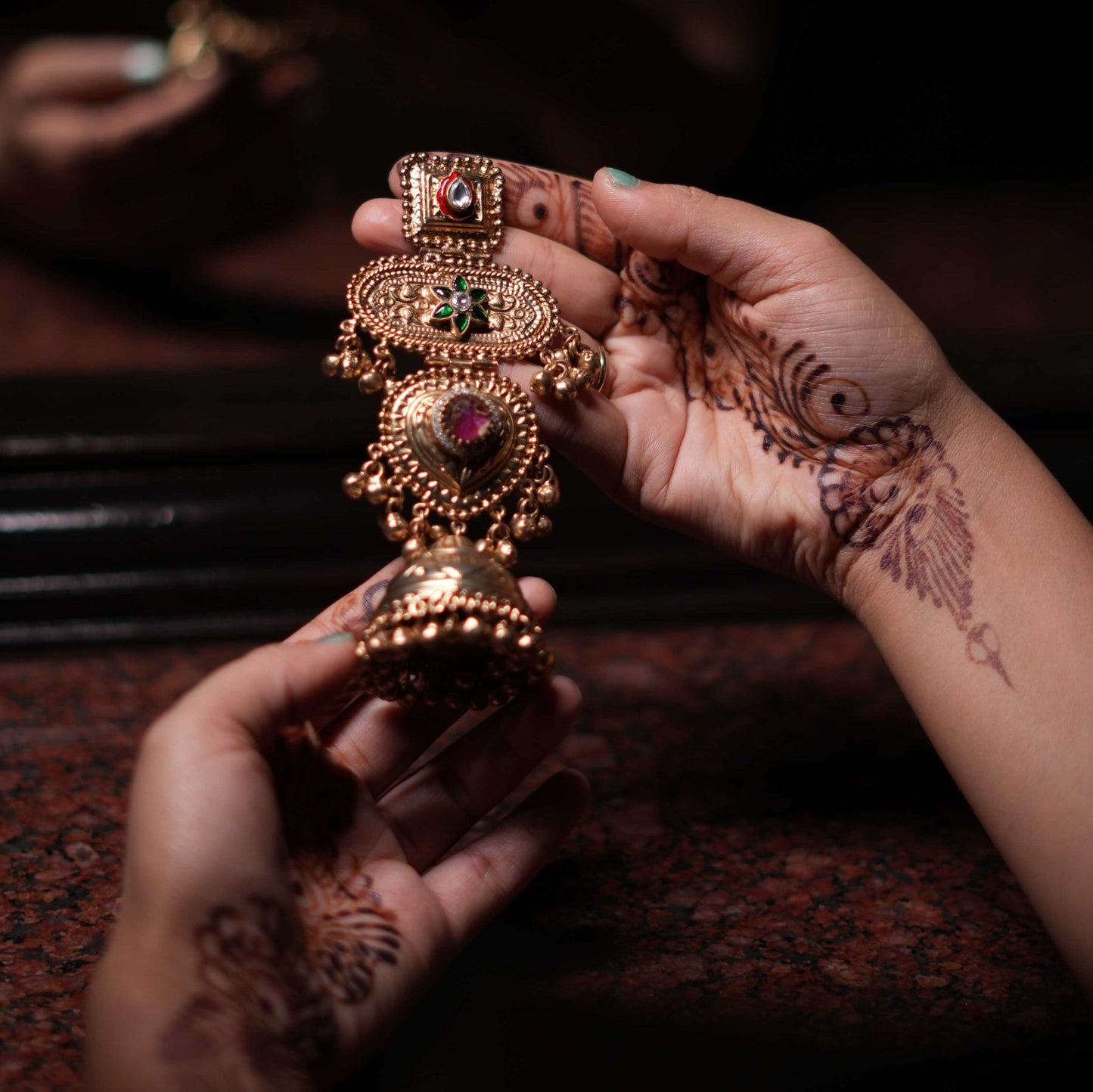 Signature Pitara Earrings | Floral Motif Kundan | Antique Gold-Plated Finishing