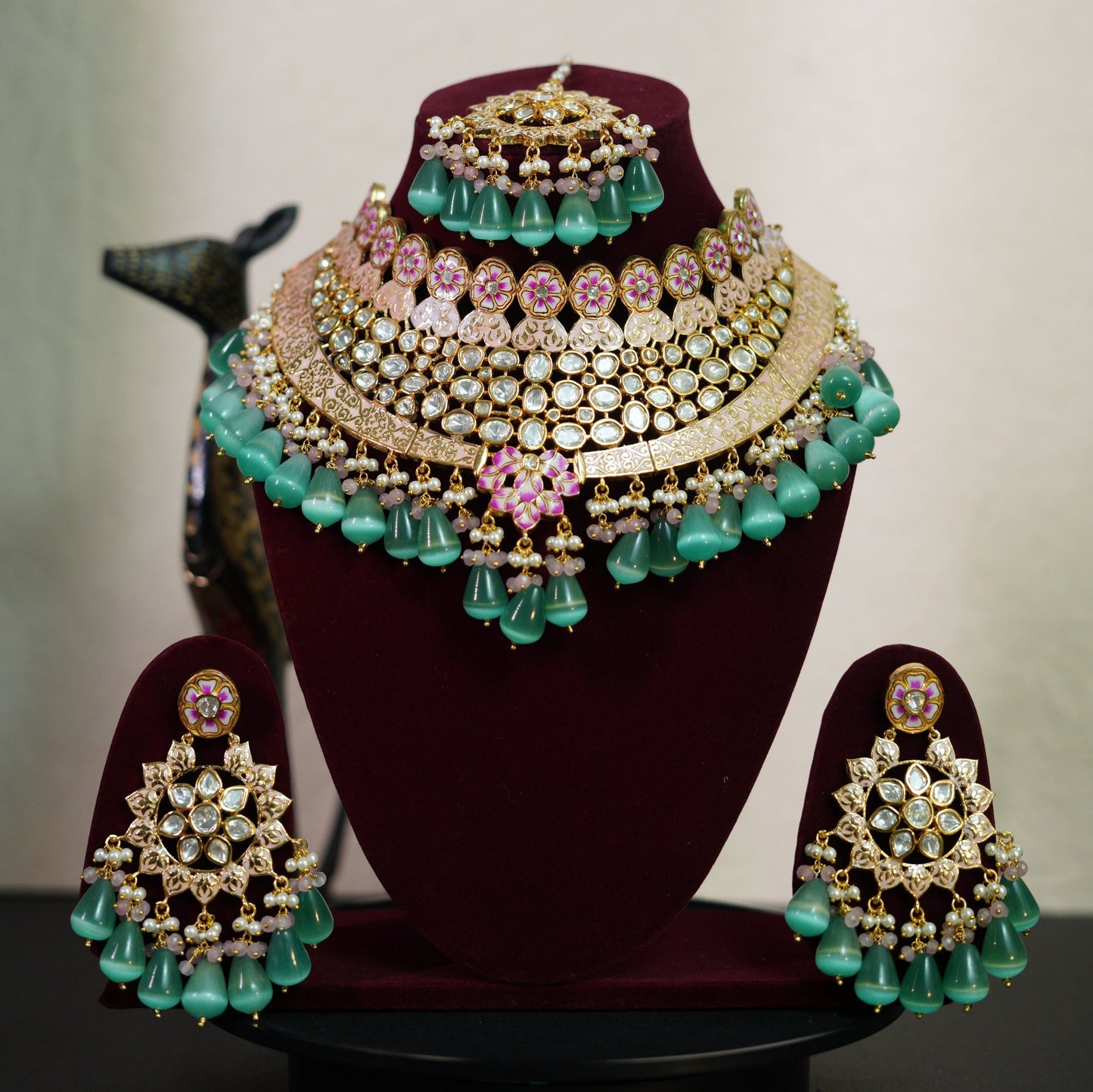 Sitara Royal Kundan Choker Set | Meenakri lotus pink | Gold-Plated Indian Bridal Set