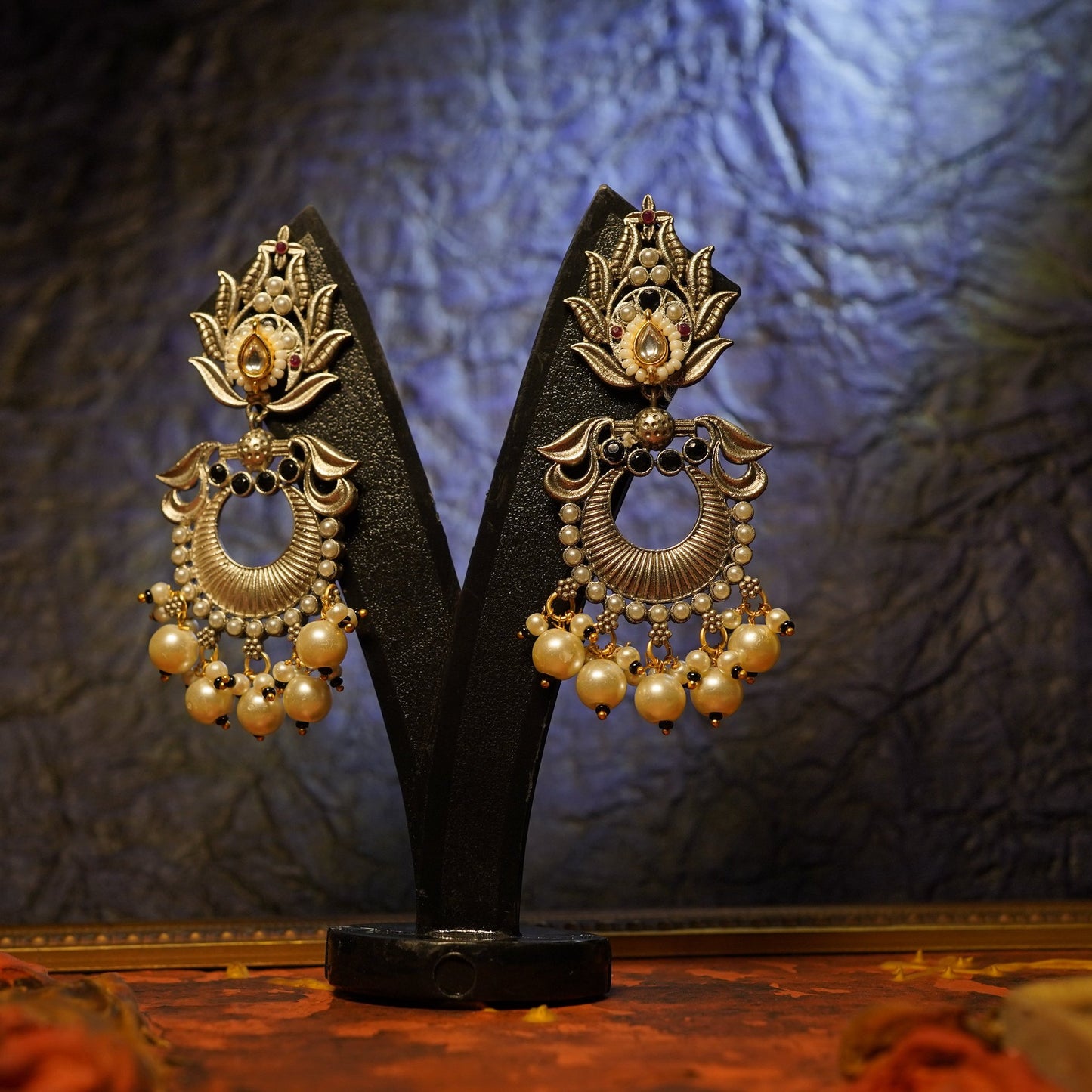 Lotus Floral Leaf Earring Set | The Timeless Pearl Elegance