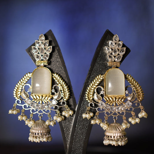 Pavilion Off-White Stone Earring Set | The Floral Elegance Ensemble