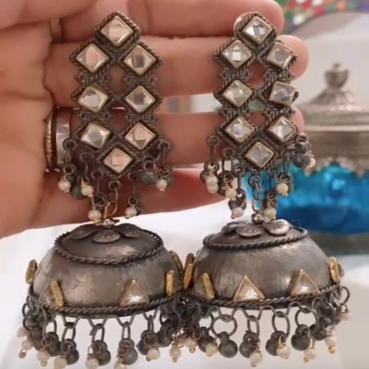 Riva German Silver Mirror Jhumkas