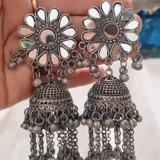 Tara Oxidized Silver Mirror Teardrop Earrings | Boho Chic