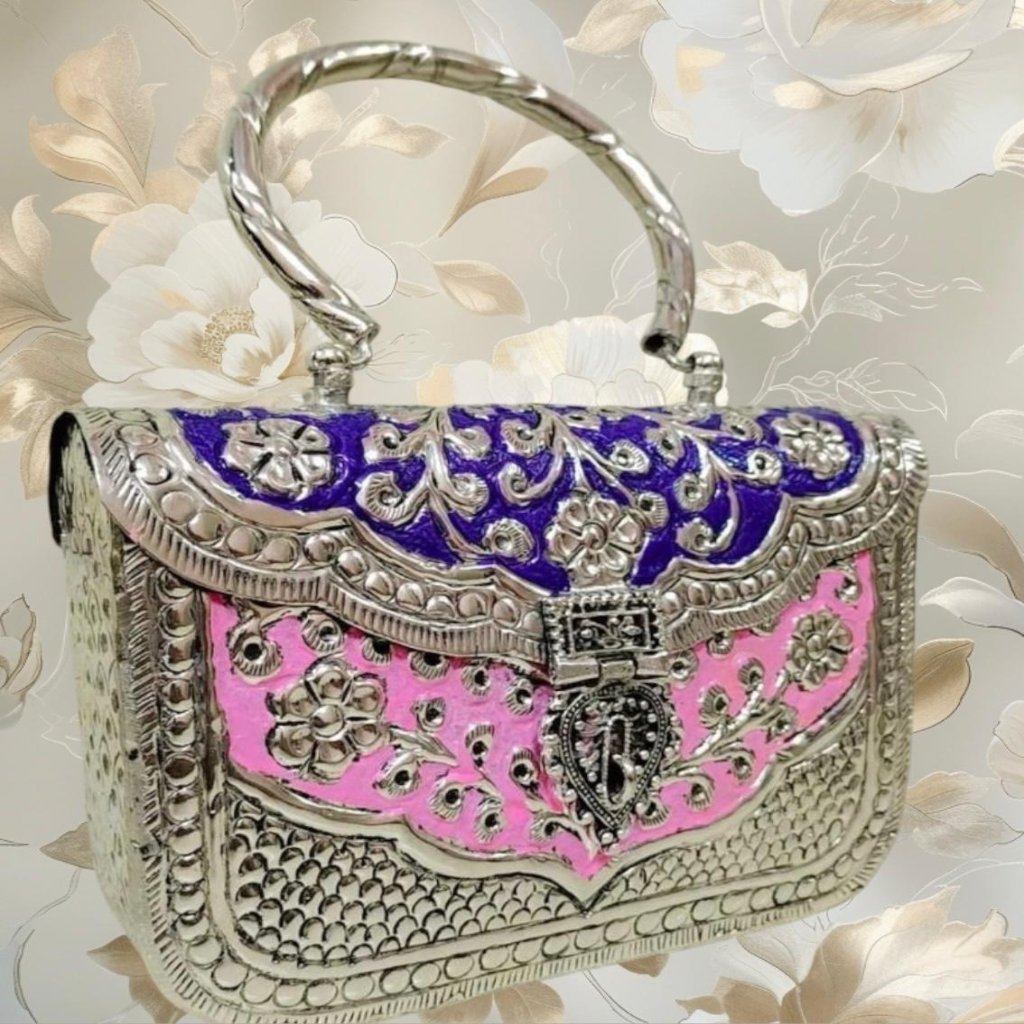 Tina Pink- Purple Metallic Clutch Bag | Convertible Sling Bag in Silver